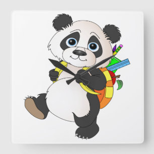 Reloj Cuadrado Panda Bear con mochila