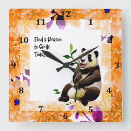 Reloj Cuadrado Panda con marco de flor Naranja