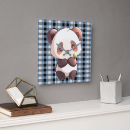 Reloj Cuadrado Panda de Cuadros Azules