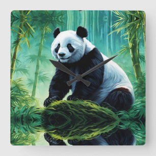 Reloj Cuadrado Panda gigante en el bosque de Bambú