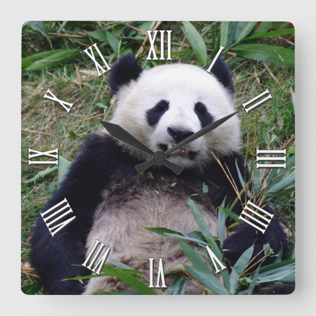 Reloj Cuadrado Panda gigante sigue sonriendo, animales chinos (Anverso)