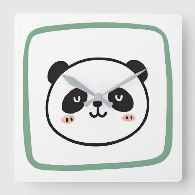 Reloj Cuadrado Panda head minimalist graphic icon (Anverso)