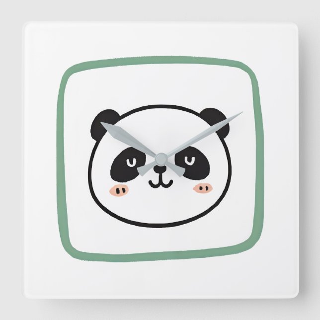 Reloj Cuadrado Panda head minimalist graphic icon (Anverso)