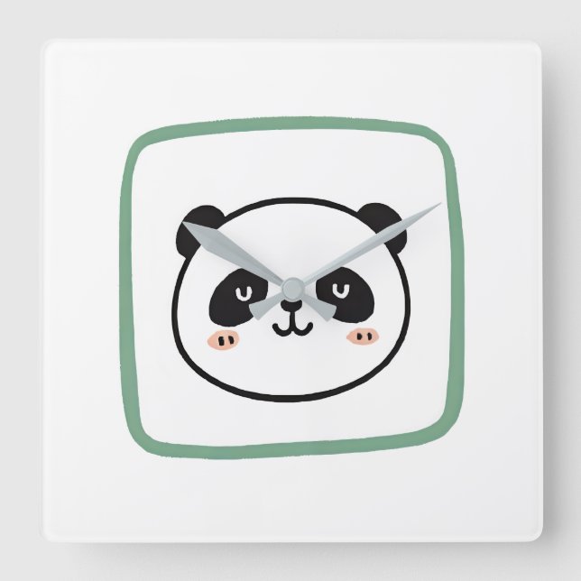 Reloj Cuadrado Panda head minimalist graphic icon (Anverso)