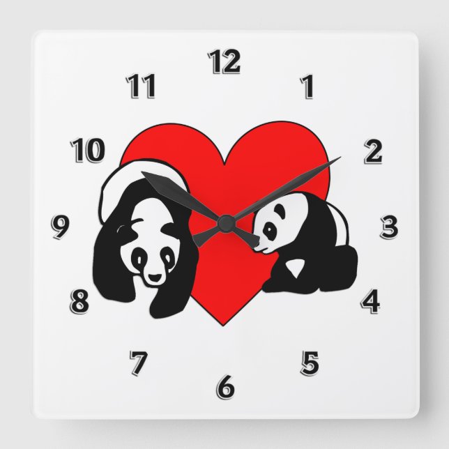 Reloj Cuadrado Panda Love (Anverso)