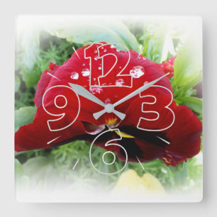 Reloj Cuadrado Panda rojo brillante