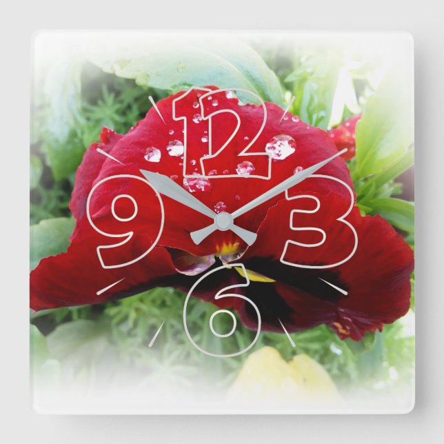 Reloj Cuadrado Panda rojo brillante (Anverso)