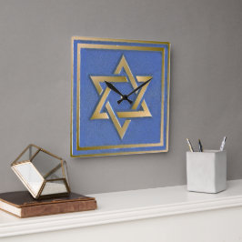 Reloj Cuadrado Panel de arte de la estrella azul de oro de David