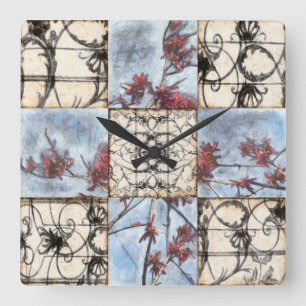 Reloj Cuadrado Paneled Abstract Scrollwork Painting