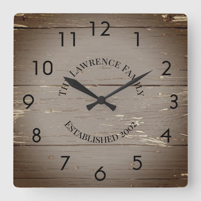 Reloj Cuadrado Paneles de madera marrón rusa personalizados   (Anverso)