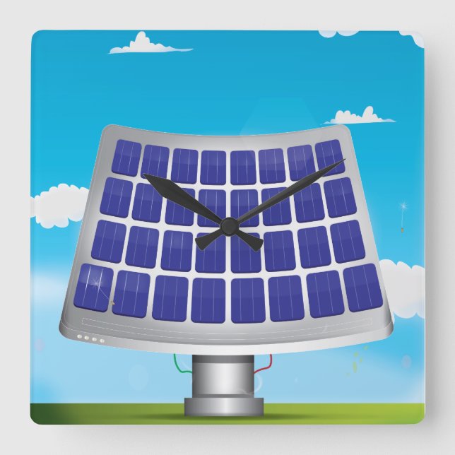 Reloj Cuadrado Paneles solares caricatura (Anverso)