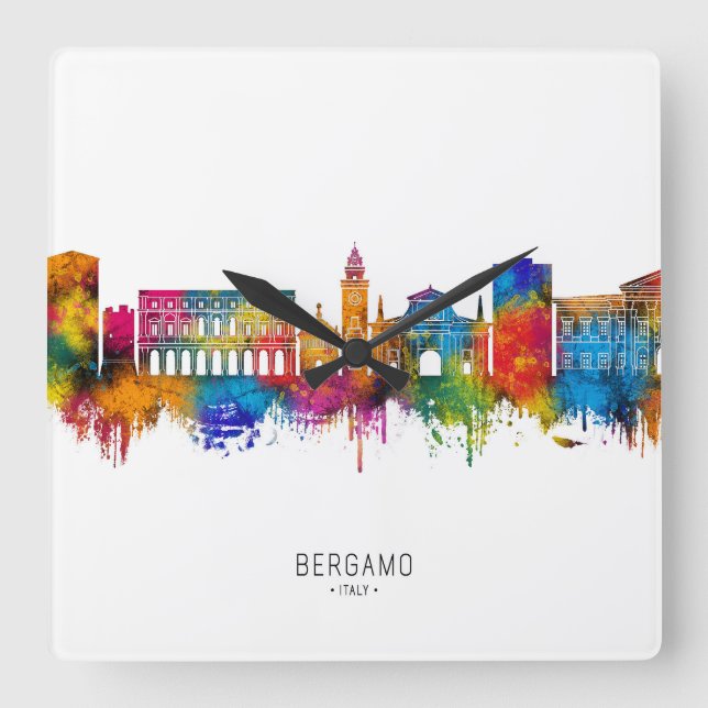 Reloj Cuadrado Panorama de Bérgamo Italia (Anverso)