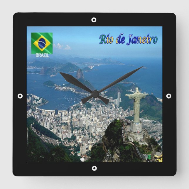 Reloj Cuadrado panorámica zBR023 de RIO DE JANEIRO, Brasil, (Anverso)
