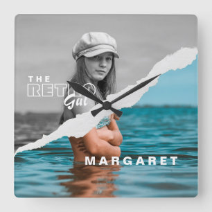 Reloj Cuadrado Pantalla retro de fotografía retratada en blanco y