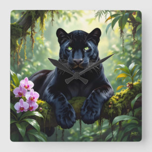 Reloj Cuadrado Pantera negra en la selva