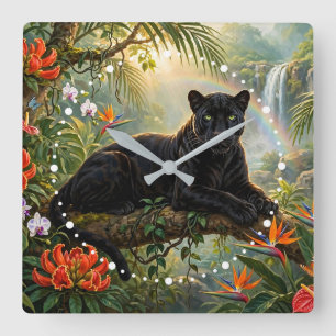 Reloj Cuadrado Pantera Negra Flores de la Jungla de Kenia Cascada