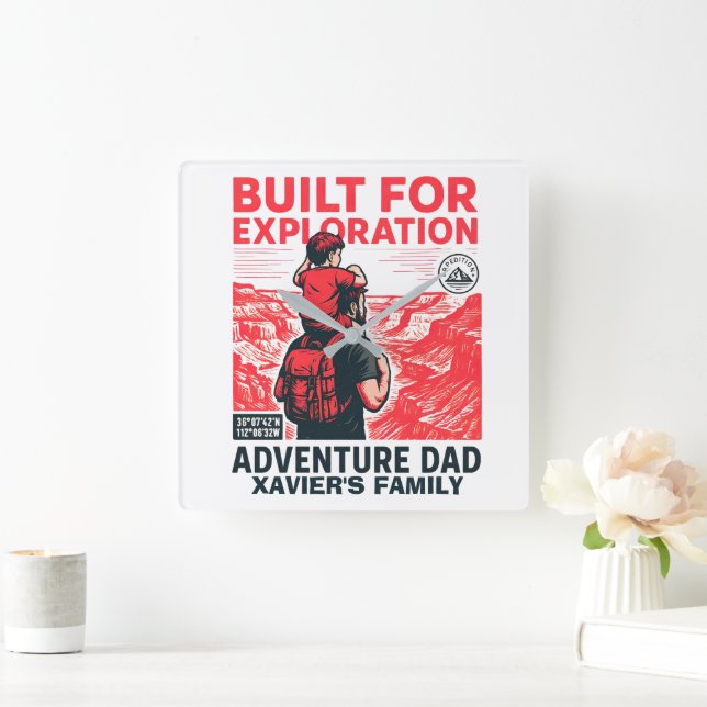 Reloj Cuadrado Papá Aventurero – CONSTRUIDO PARA LA EXPLORACIÓN (Hogar)