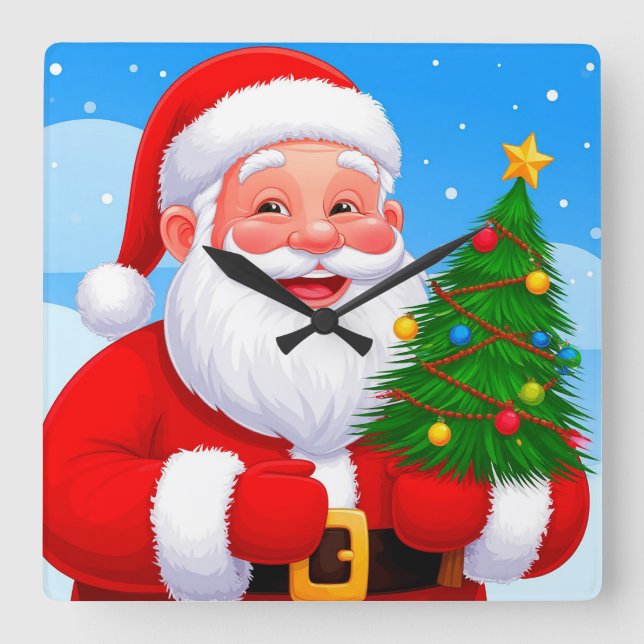 Reloj Cuadrado Papá Noel alegre (Anverso)