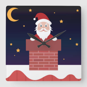 Reloj Cuadrado Papá Noel bajando por la chimenea en la noche de N