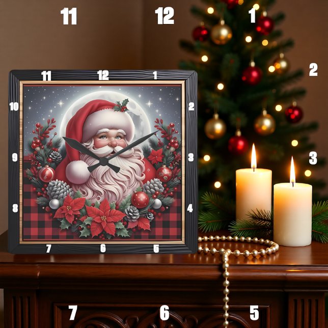 Reloj Cuadrado Papá Noel Cuadro Escocés (Subido por el creador)