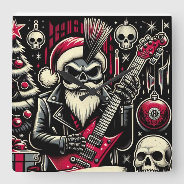 Reloj Cuadrado Papá roquero navidad  (Anverso)