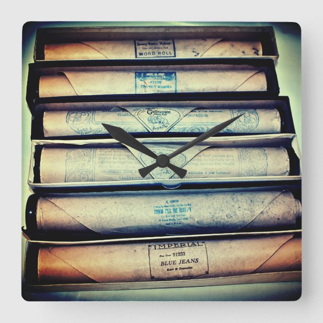 Reloj Cuadrado Papel antiguo rollo de piano (Anverso)