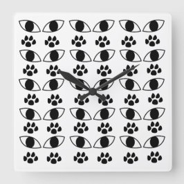 Reloj Cuadrado Papel de gato Imprimir negro y blanco