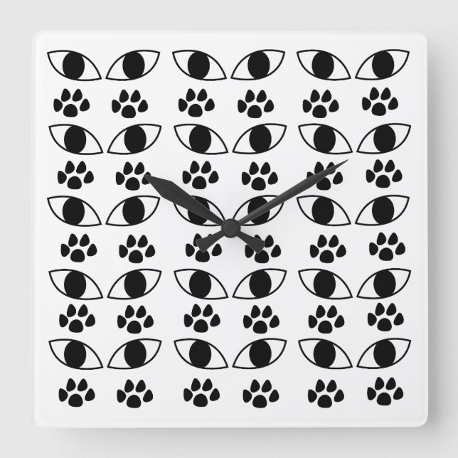 Reloj Cuadrado Papel de gato Imprimir negro y blanco (Anverso)