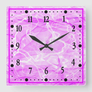 Reloj Cuadrado Papel digital rosa de mármol-21643