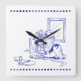 Reloj Cuadrado Papel higiénico Diversión Kitty Cat Baño Toile Loo