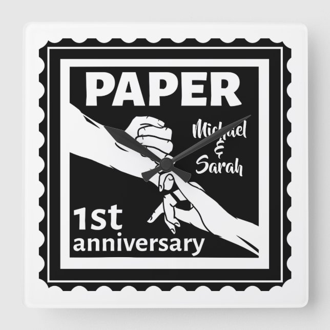 Reloj Cuadrado Papel tradicional primer aniversario boda (Anverso)