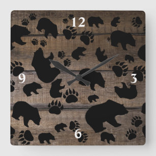 Reloj Cuadrado Papeles de osos negros