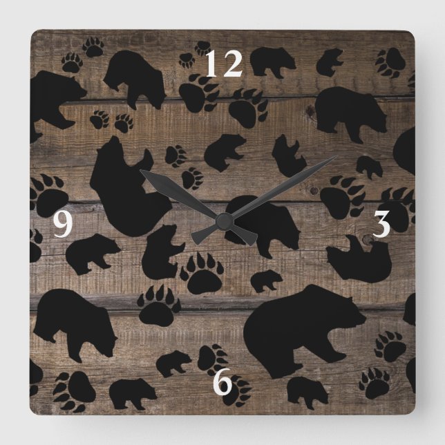 Reloj Cuadrado Papeles de osos negros (Anverso)