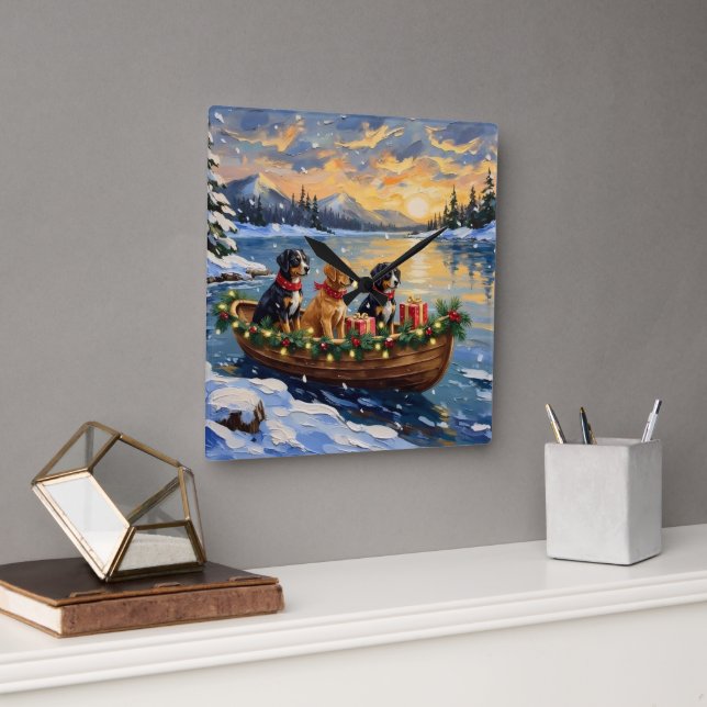 Reloj Cuadrado Papillon Navidad Barco Fiesta (Oficina)