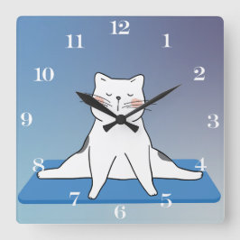 Reloj cuadrado para gatos de yoga