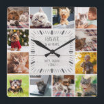 Reloj Cuadrado Para siempre en nuestro Mascota  Collage de fotos<br><div class="desc">Este moderno reloj rústico de pared de fotos en memoria de mascota calentará el corazón de cada amante de las mascotas. Un bello recuerdo para cualquier mamá de gato, papá de perro o padre de cualquier otro bebé de piel, este es un dulce regalo de Instagram amigable para fotos, fácilmente...</div>