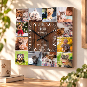 Reloj Cuadrado Para siempre en nuestros corazones Mascota Keepsak