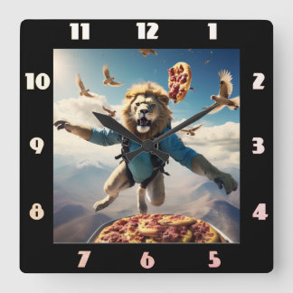 Reloj Cuadrado paracaidismo con aves y pizza