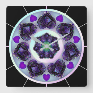 Reloj Cuadrado Paraguas morados y corazones .7