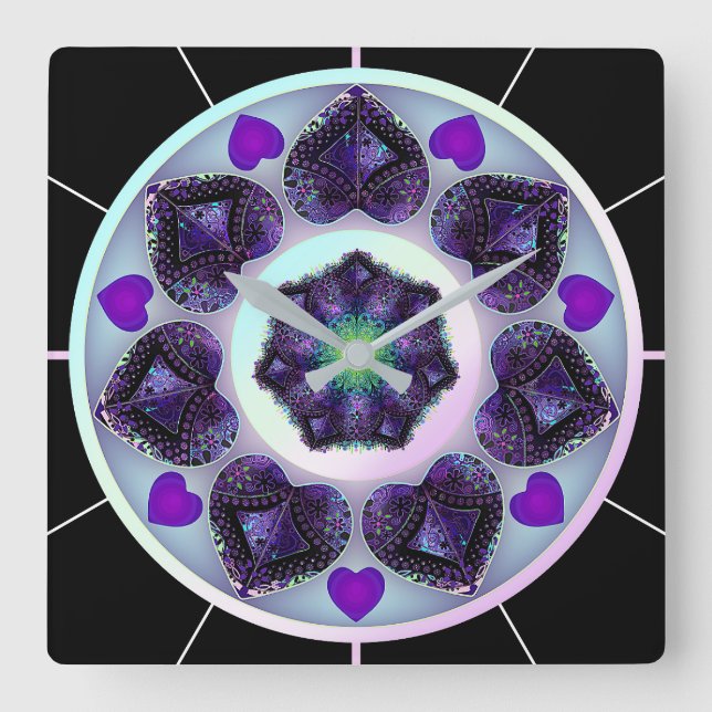Reloj Cuadrado Paraguas morados y corazones .7 (Anverso)