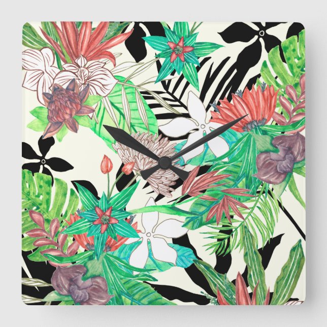 Reloj Cuadrado Paraíso floral II (Anverso)