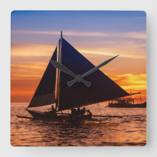 Reloj Cuadrado Paraw Sailing At Sunset  Phillipines