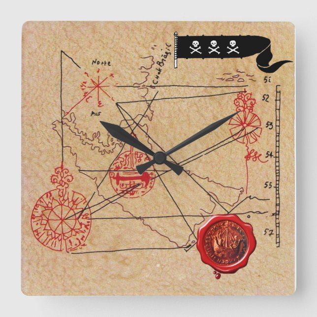 RELOJ CUADRADO PARCHE DE MAPA DE TESORERÍA ANTIGUA DE TALISMAN /  (Anverso)