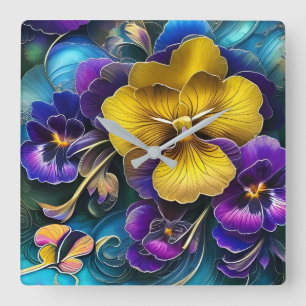 Reloj Cuadrado Parche Gold y Purple Pansy