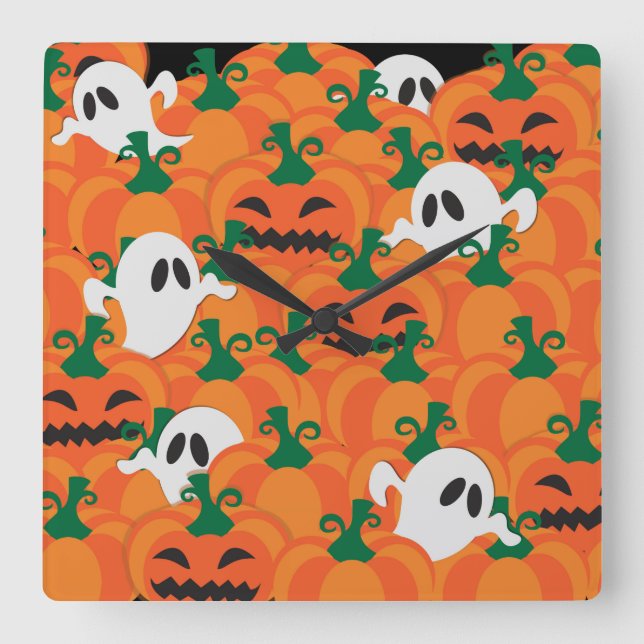 Reloj Cuadrado Parche Halloween Ghosts Haunted Pumpkin (Anverso)