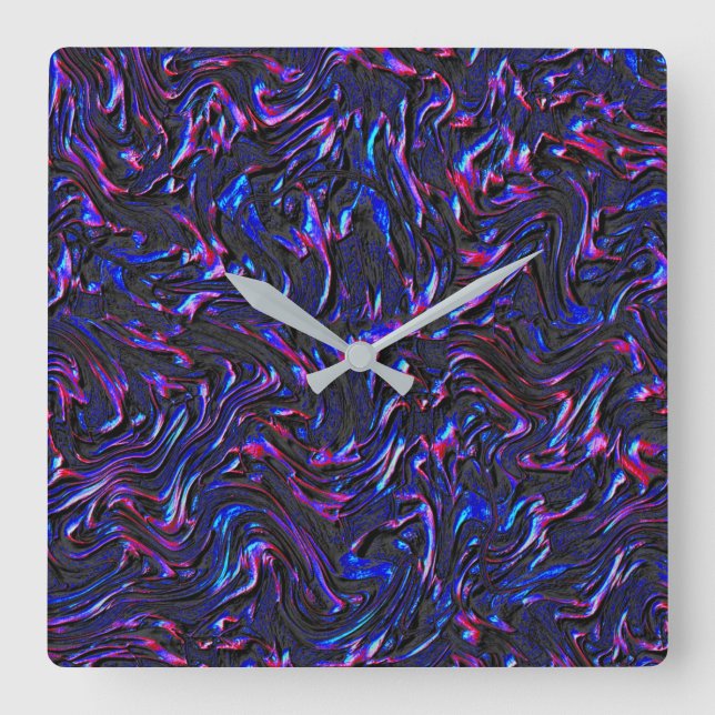 Reloj Cuadrado Parecen azules y rosados texturados en la pared (Anverso)