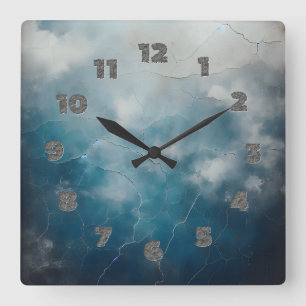 Reloj Cuadrado pared azul vieja y agrietada