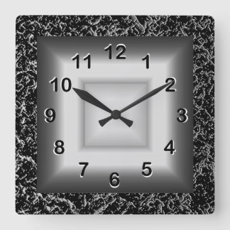 Reloj Cuadrado Pared Clock Gris Metalizado Aspecto Negro Plata