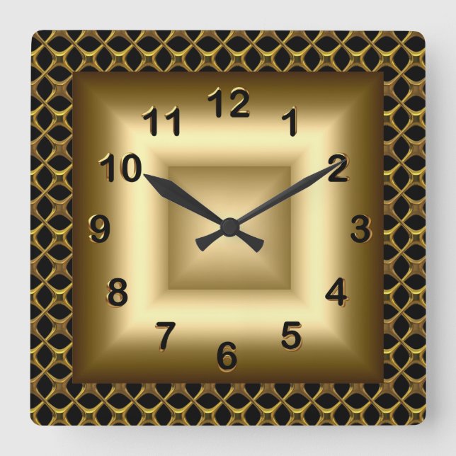 Reloj Cuadrado Pared Clock Metalizado look Black Bronce Gold (Anverso)