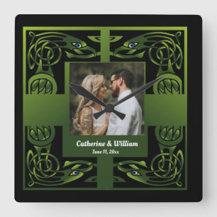 Reloj Cuadrado Pared cuadrada celta verde tradicional irlandesa